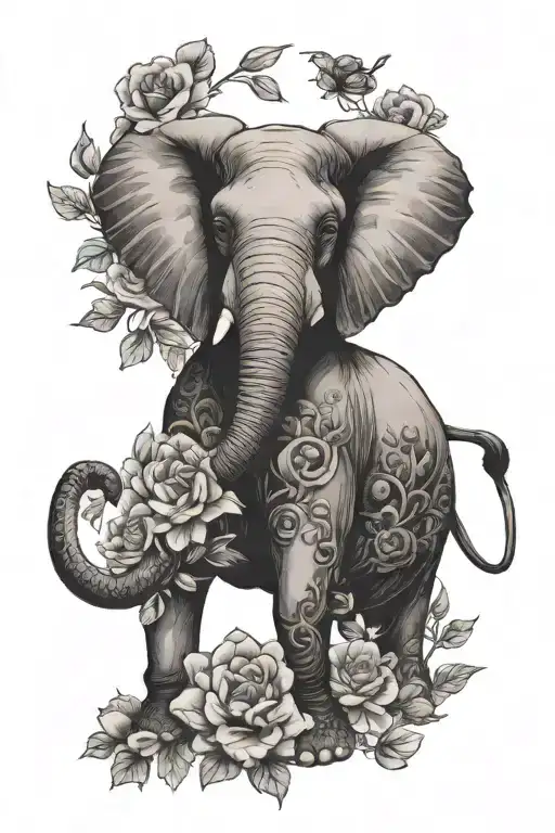 Elephant And Flowers