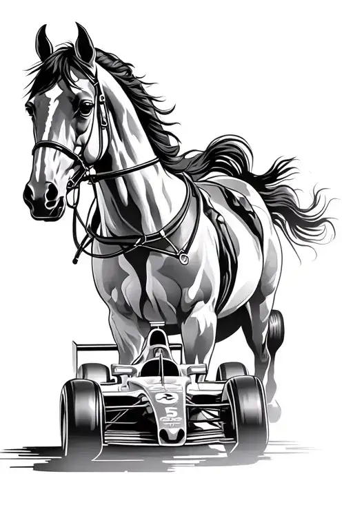 Ferrari F1 Car Racing And A Horse