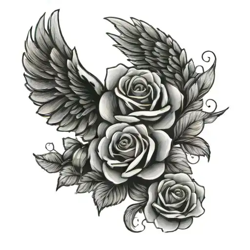 Letter C With Wings And Roses