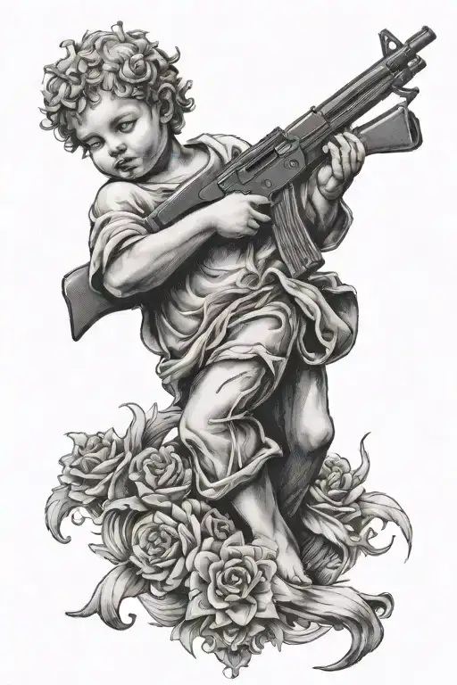 Cherub Tattooed With Ak 47 Bullet Rifle