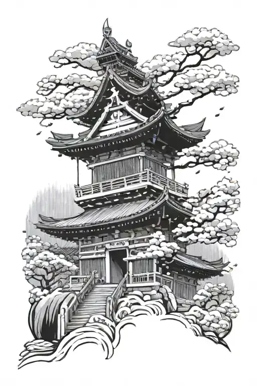 Japanese Temple Surrounded My Rain