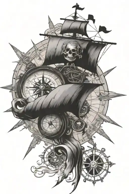 Old Pirate Map And Compass