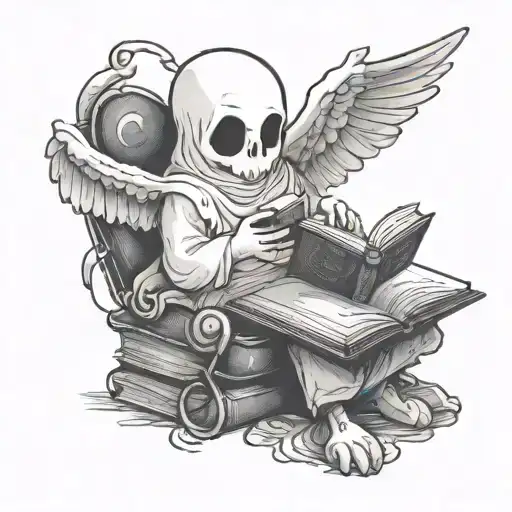 Cute Ghost Reading A Book With A Lovebird Perched