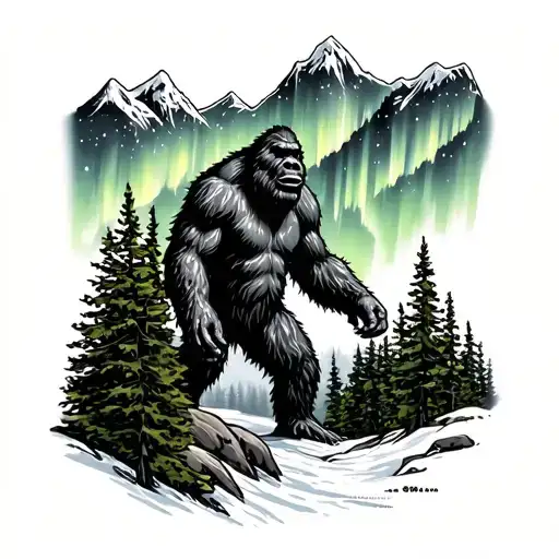 Bigfoot Mountains Forest Northern Lights