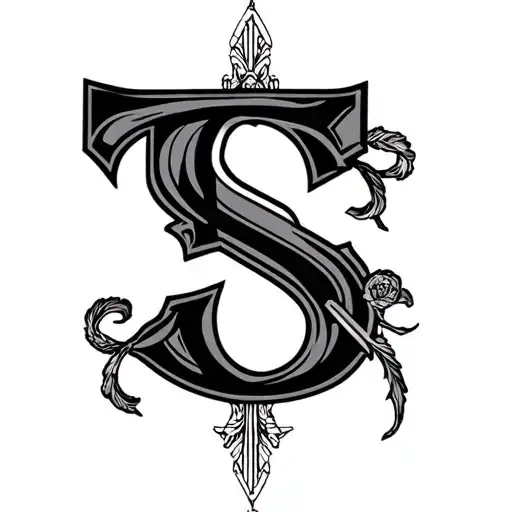 Neck Tattoo Featuring Letters T And S
