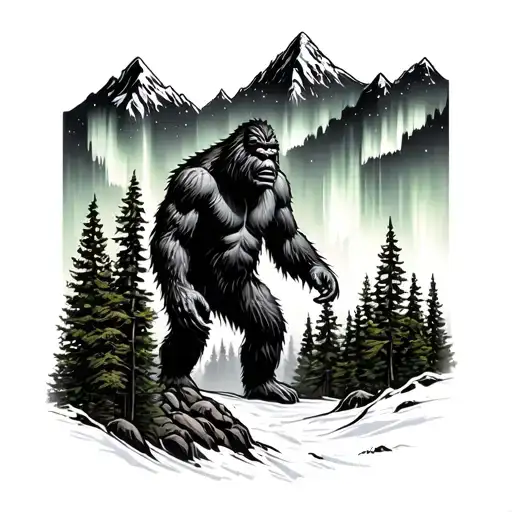 Bigfoot Mountains Forest Northern Lights