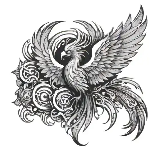 Pheonix Rising From Fire Surrounded By Music