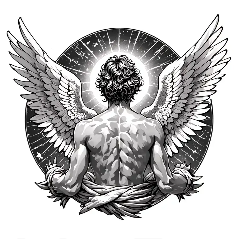 Icarus Back Tattoo Design With Wings Spread In Cruxafix Position