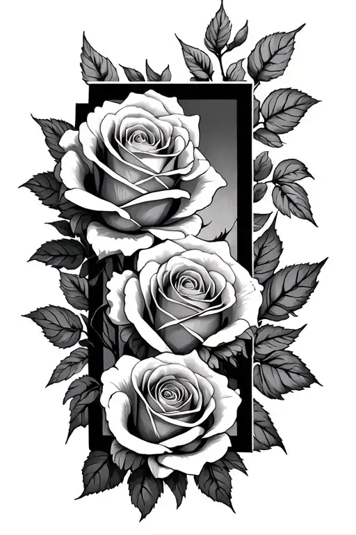 Fine Line Roses With A Rectangle Shape Cutting Out Some Of The Roses In The Foreground