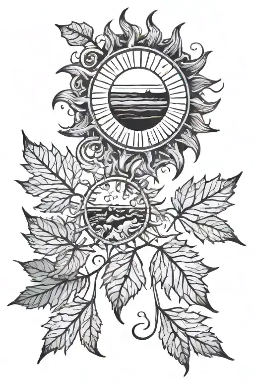 The Sun Surrounded By Hazel Leaves Falling