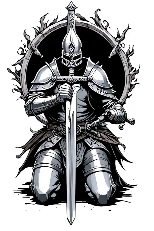 Kneeling Knight Holding A Sword