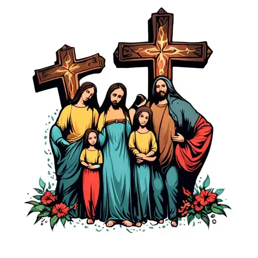 Cross With Family In It And Colorful
