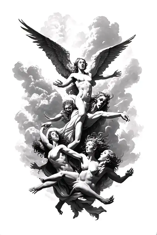 Multiple Angels Fighting Multiple Demons In The Sky