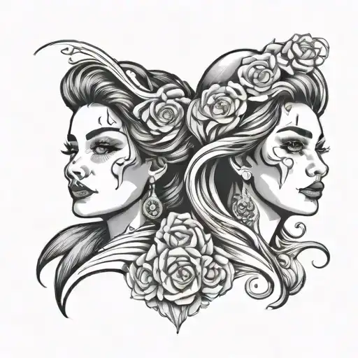 Woman 2 Faces Happy And Sad