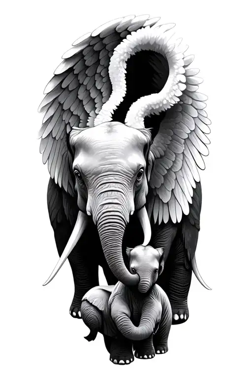 2 Adult Elephants And Baby Angel Wing