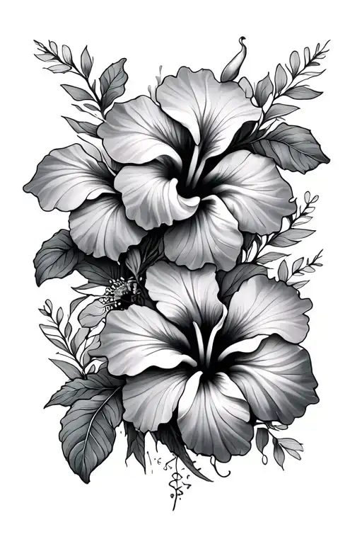 Hibiscus Flowers And Hearts Connected