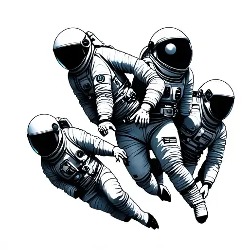 3 Astronauts In Space In A Vertical Formation