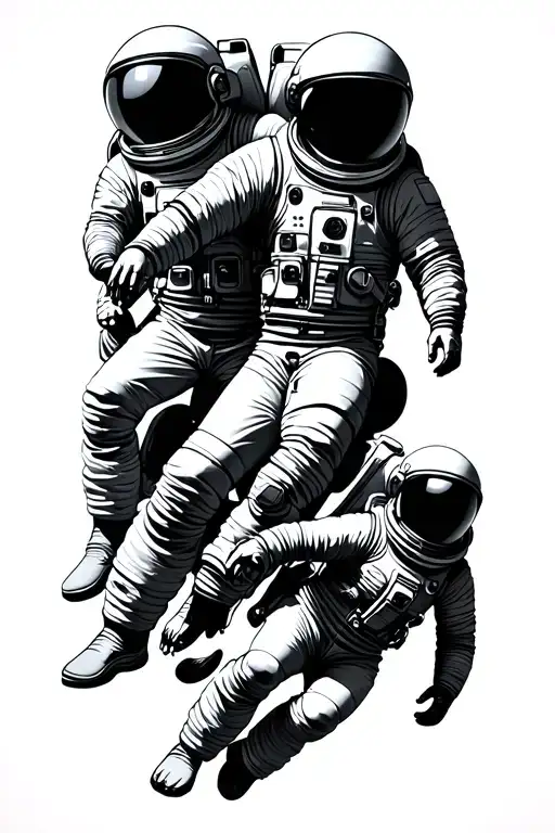 3 Astronauts In Space In A Vertical Formation