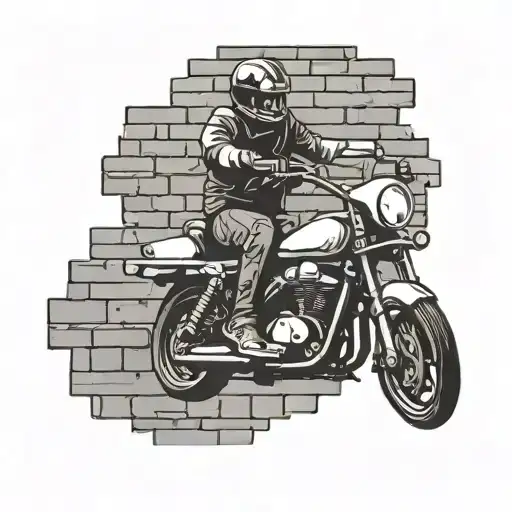 Motorcycle Going Through A Brick Wall