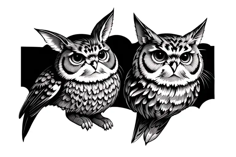 Cat Rabbit Owl Perched On Top