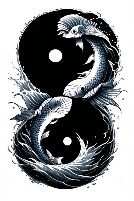 Water Waves With Fish Yin Yang