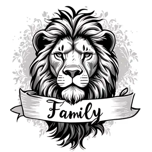 Lion Head With Family Written Inside