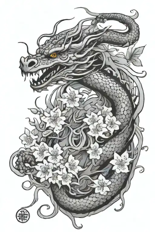 Cherry Blossoms With A Dragon