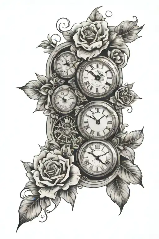 Three Clocks Surrounded By Flowers