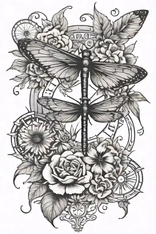 Roman Numerals Surrounded By Flowers And Dragonflies