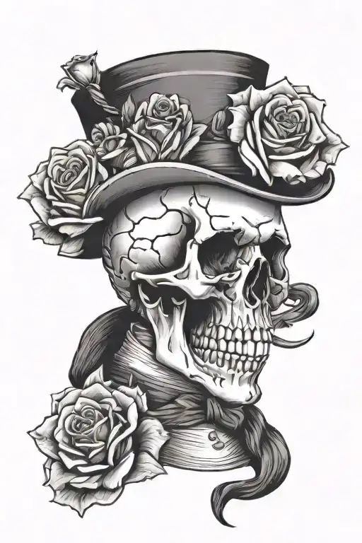 Skull With Top Hat And Roses