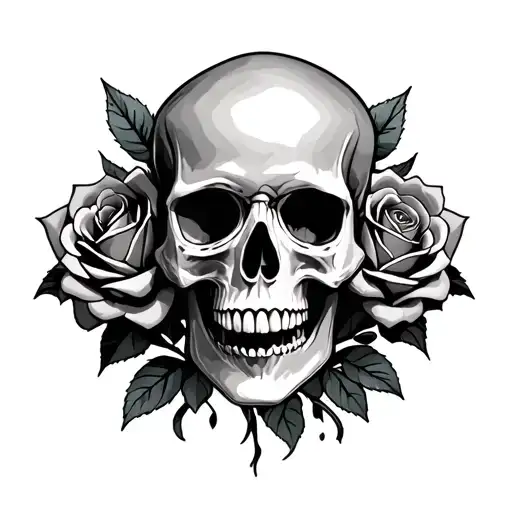 Skull And Roses With Color