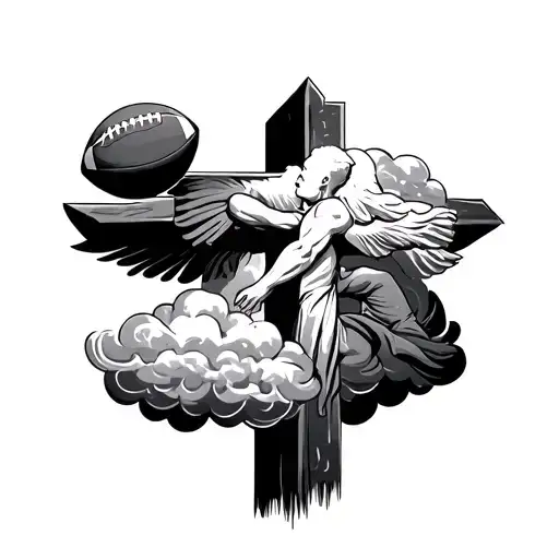 Christian Cross And A Cloud Of Someone Having A Dream For Playing Football