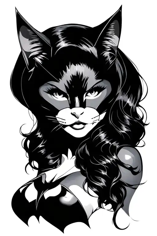 Sexy Black And Gray Tattoo Stencil Of Cat Women From Batman