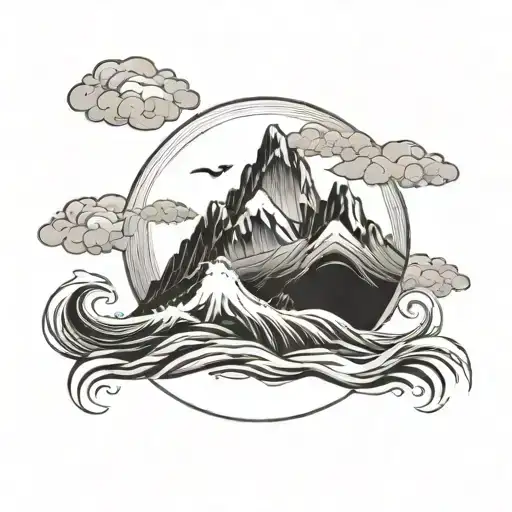 Circular Mountain And Sea Waves