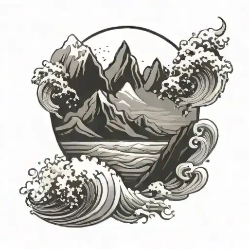 Circular Mountain And Sea Waves Crashing