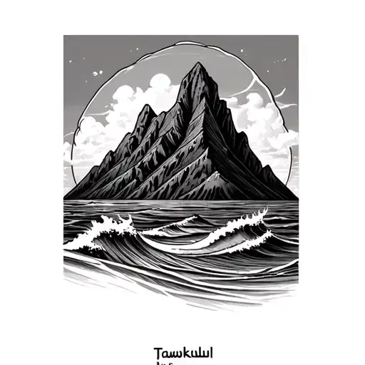 Tawakkul In Arabic With Table Mountain And Some Waves
