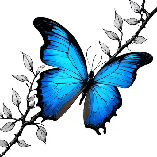 Willow Tree Branches Forming A Blue Butterfly Made