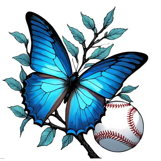 Willow Tree Branches Forming A Blue Butterfly And Softball