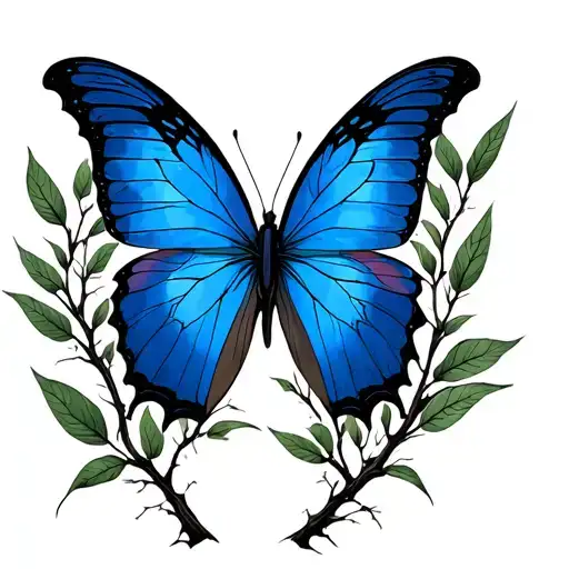 Willow Tree Branches Forming A Blue Butterfly