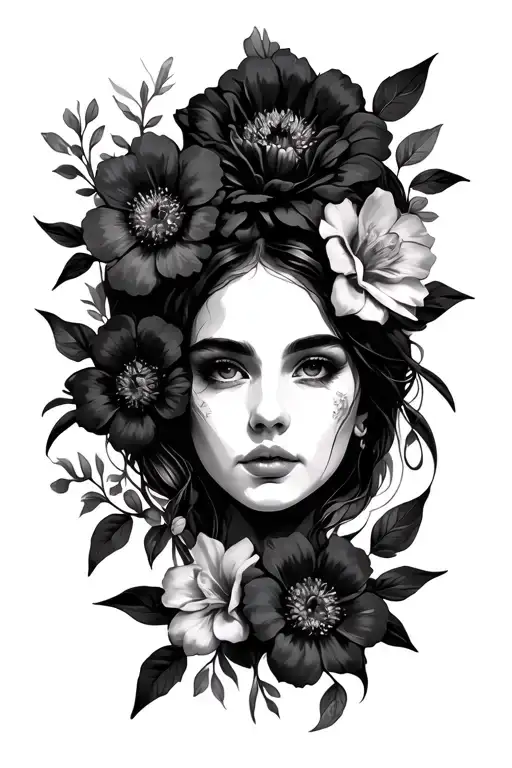 Face And Flowers