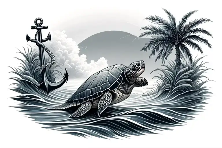 Sea Oats Sea Turtle Waves Palm Tree Anchor