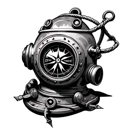 Diving Helmet And Nautical Compass