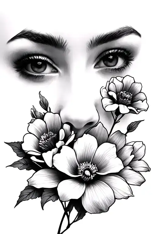Face And Flowers