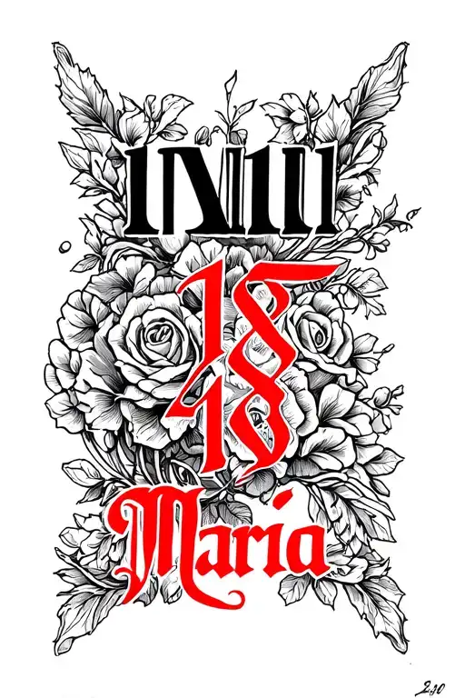 Date 01121988 In Roman Numerals In Black In And Name Maria In Cursive In Red Ink