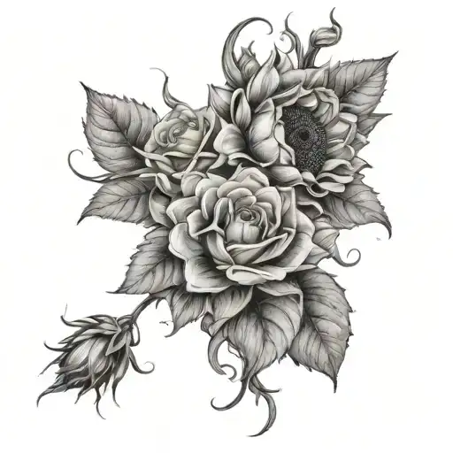 Sunflowers And Roses Intertwined