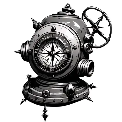Diving Helmet And Nautical Compass