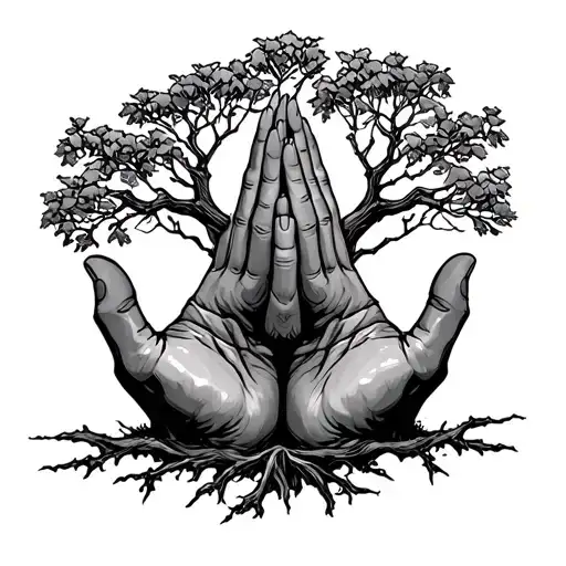 Roes With A Prayer Hand On The Bottom With A Tree
