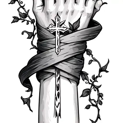 Vine Wrist Wrap Tattoo With A Cross