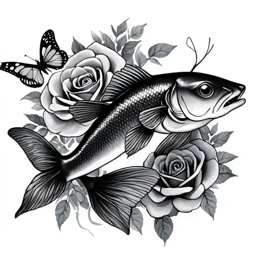Catfish And Roses With Butterfly