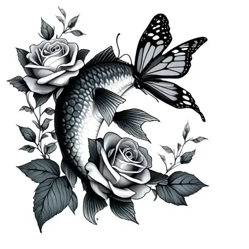 Catfish With Roses And A Butterfly
